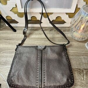 Brighton Pretty Tough Collection Rex pewter silver studded leather crossbody bag